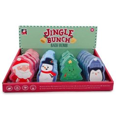 A colourful assortment of 4 festive bath bombs from the Jingle Bunch collection.
