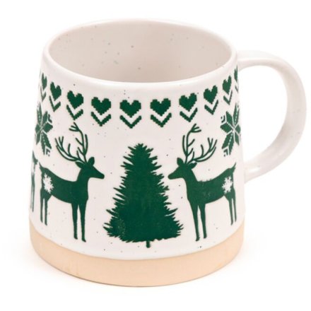 Embrace the holiday season with our festive Green Reindeer Tapered Stoneware Mug