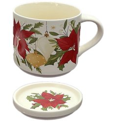 Deck the halls (and your table) with our elegant Christmas Botanicals Porcelain Mug & Coaster Lid Set – the perfect