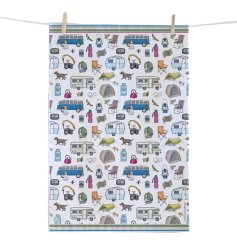 Upgrade your kitchen with our charming new tea towel collection, perfect for adding a touch of camping flair!