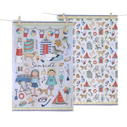 2/A Seaside Tea Towels, 70cm 