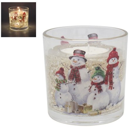 Snowmen LED Gel Candle, 10cm 