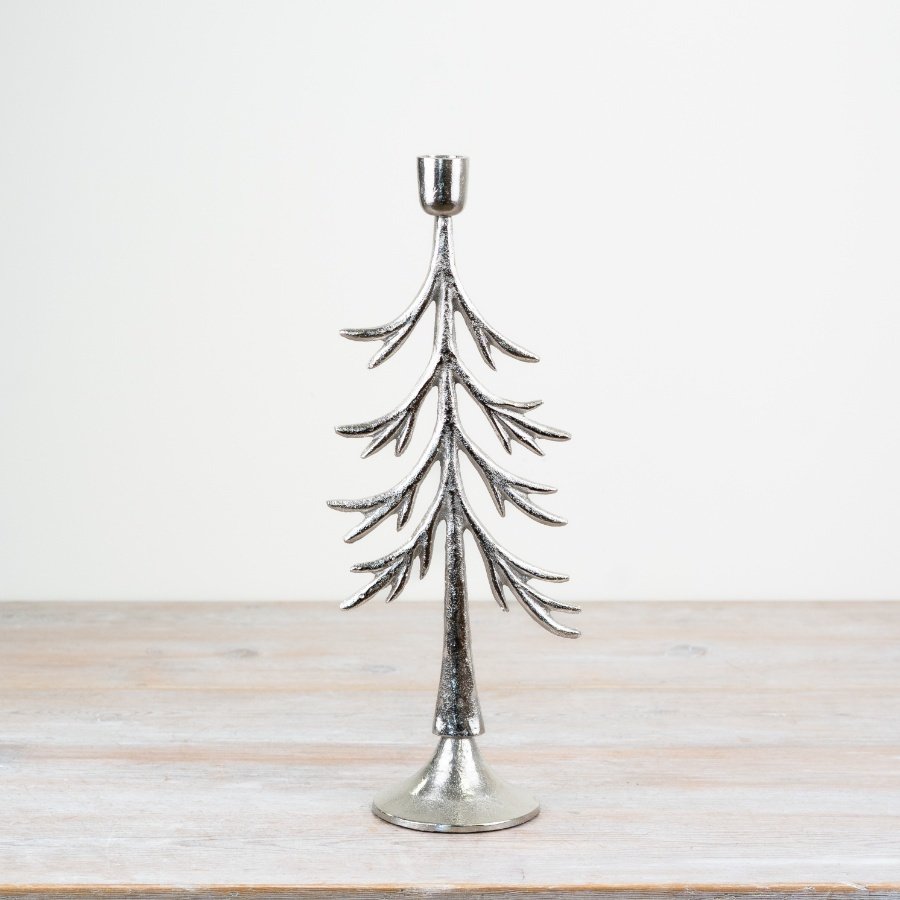 Enhance your home decor with our exquisite Raw Aluminium Tree On Base Candle Holder, embellished with elegance.