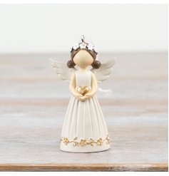 A charming hanging angel girl with floral crown and gold heart. Complete with ribbon. 