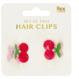 a bright pink and red cherries design hair clips for children 