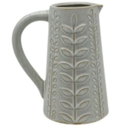A stylish and elegant jug with a leaf design. Complete with a natural glaze. 