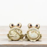 An assortment of 2 charming and unique terracotta frog ornaments.