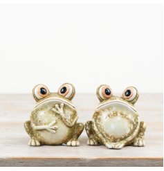 Add character to the home with this assortment of 2 beautifully glazed frogs.