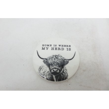 10cm Highland cow coaster "Home is where my herd is