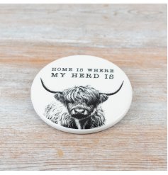 Add countryside charm while protecting surfaces with hilandcow Coasters.