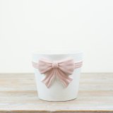 A chic bow style planter in a gorgeous pink and white colour tone.