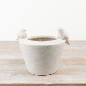 Cute round planter featuring three decorative birds.