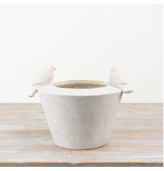 a charming 3d bird design planter finished in a crisp white 
