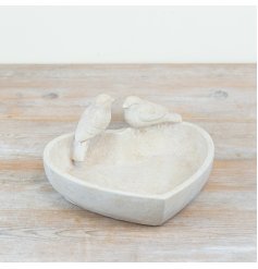 Add a charming touch to your garden with this elegant Cement Heart Bird Bath