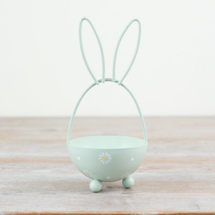 Adorable green bunny basket featuring a lovely floral pattern.