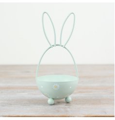 Adorable green bunny basket featuring a lovely floral pattern.