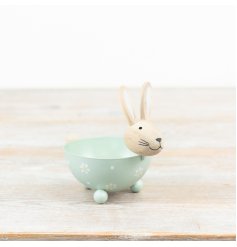 Display seasonal treats and more with this charming sage green coloured bunny bowl.