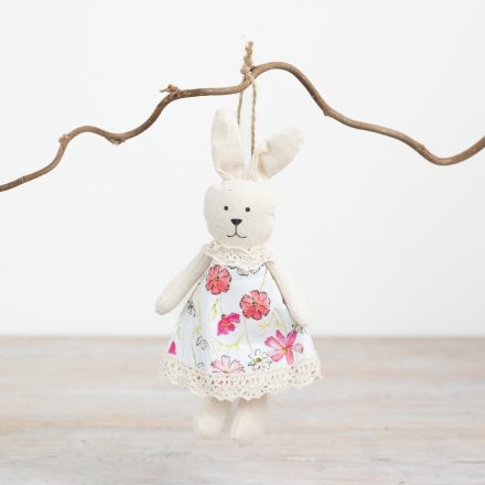 Adorable plush bunny ornament for hanging display.