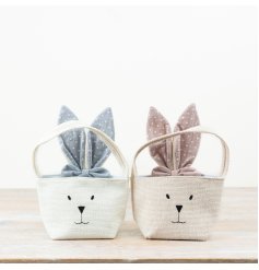 Charming Fabric Rabbit Bag in natural tones with soft pink spotty ears and a sweet bow