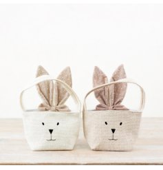 Charming Fabric Rabbit Bag in natural tones with soft pink spotty ears and a sweet bow