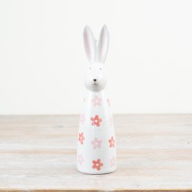 Tall ceramic bunny decoration featuring a charming daisy pattern.