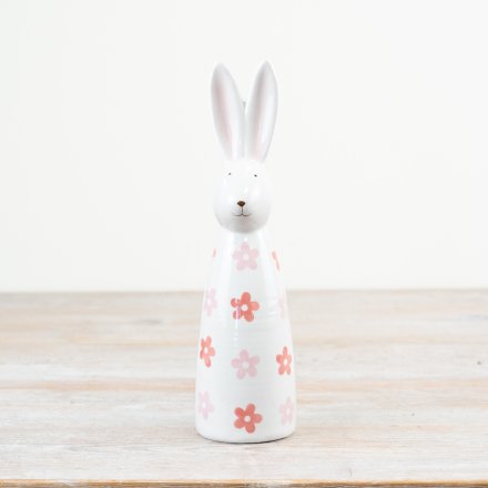 Tall ceramic bunny decor featuring a charming daisy pattern.