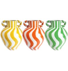 Upgrade your home decor game with our vibrant striped urn vases 