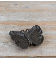 Add a whimsical touch to the home and garden with this cast iron butterfly dish.