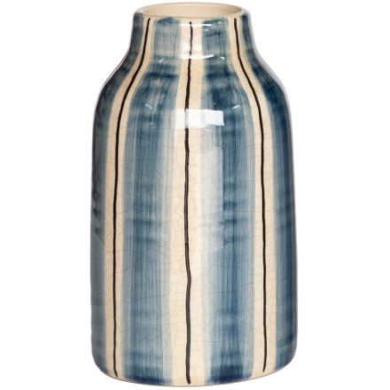 Tall Blue Striped Vase, 20.5cm 