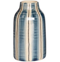 Elevate your home decor with our Blue Striped Ceramic Vase, bringing a touch of seaside charm.