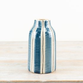 Bring the beauty of the beach into your living space with our Blue Striped Ceramic Vase.