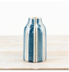 Elevate your home decor with our Blue Striped Ceramic Vase, bringing a touch of seaside charm.