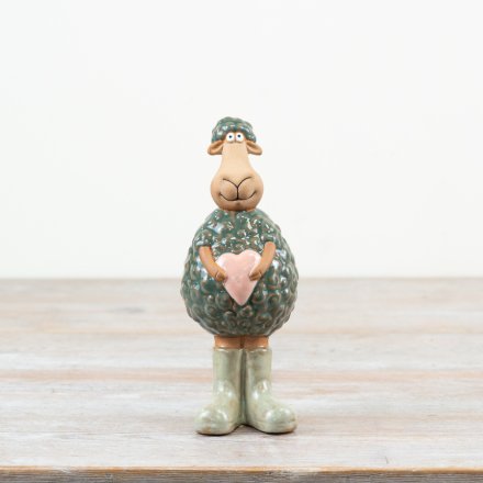 Sheep Ornament with Pink Heart, 18cm 