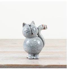 Stylish grey cat ornament with a sleek, modern design.