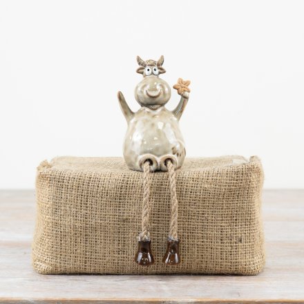 Glazed Dangling Leg Cow Ornament, 10.4cm
