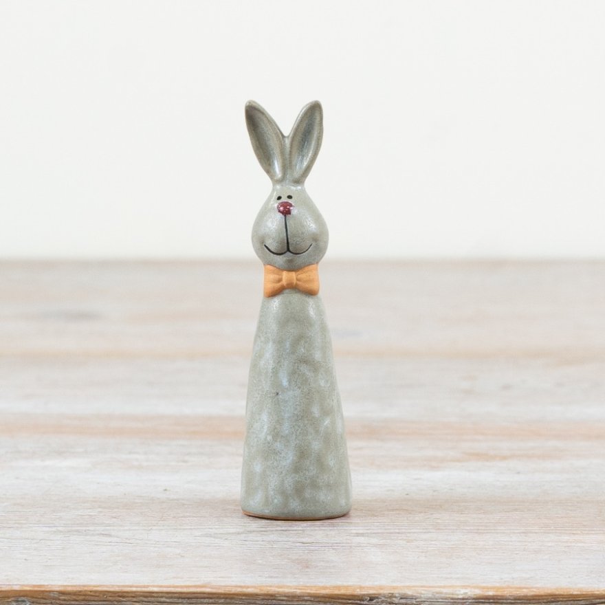 Grey Rabbit with Bow Ornament, 11cm 