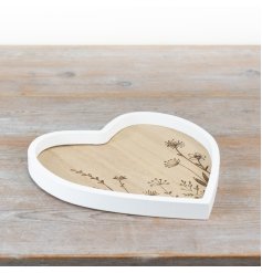 Bring rustic charm to your space with this Heart Wooden Tray showcasing a delicate rose pattern.