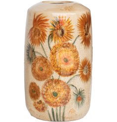 Dandelion Ceramic Vase with a glossy orange glaze and delicate dandelion pattern.