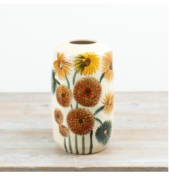 Sunflower Ceramic Vase with a glossy orange glaze and delicate dandelion pattern.