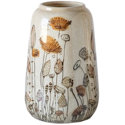 Ceramic Vase with Floral Pattern, 25.5 cm