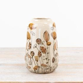 Enhance your space with this elegant ceramic vase in white and orange hues.