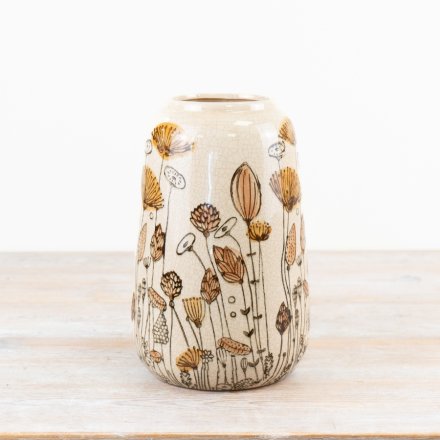 Flower Design Ceramic Vase, 25.5cm 