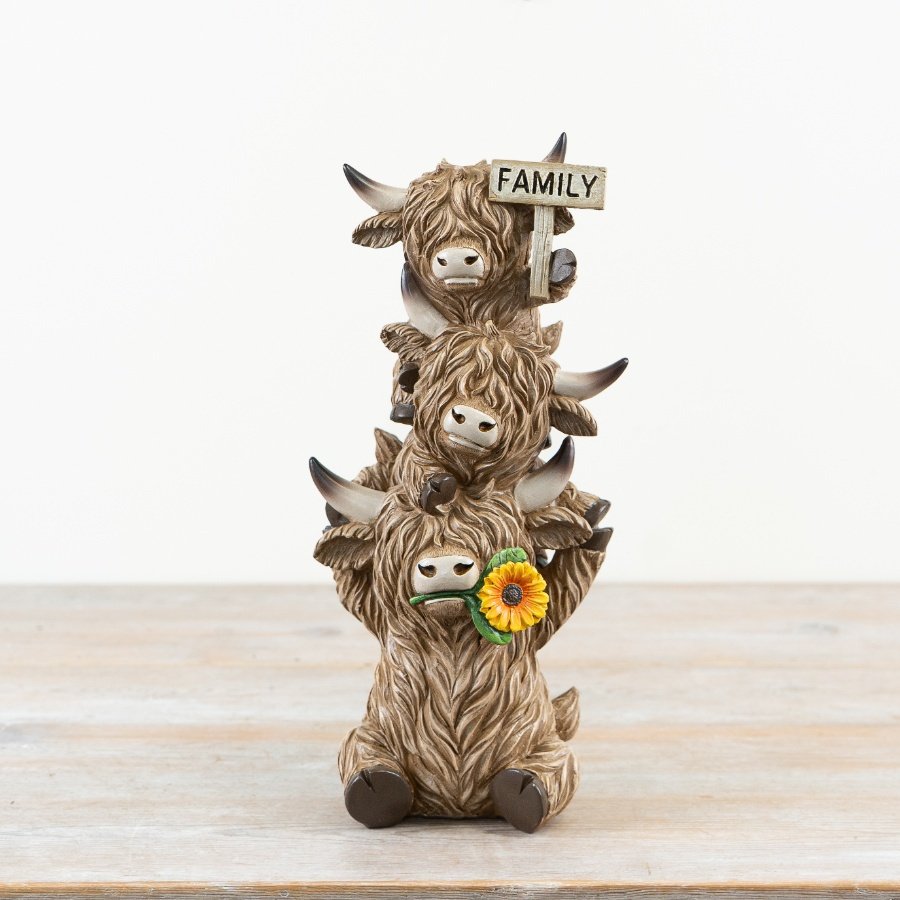 Bring cozy charm to your home with this Trio of Cows Word Family Plaque Ornament. Rustic and inviting!