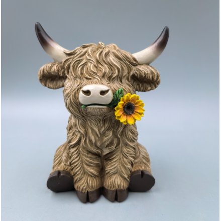 Highland Cow Floral Decor, 16cm