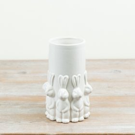 Meet this elegant Easter vase featuring standing rabbits in a smooth white glazed design.