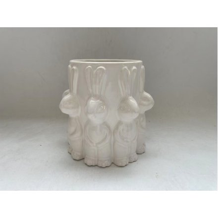 Ceramic White Bunny Vase, 13.7 cm