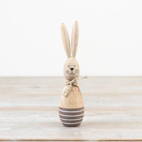 Add a charming touch to your space with this striped and polkadot-adorned wooden bunny. Hop into Easter season in styl