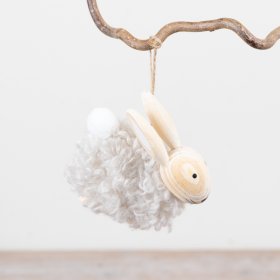 Add this sherpa rabbit hanging decoration to your Easter decor.