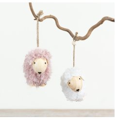 A gorgeous mix of 2 wooly sheep decorations beautifully hung by jute twine.