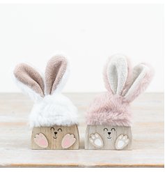 Adorable pink and white plush bunny decor pieces